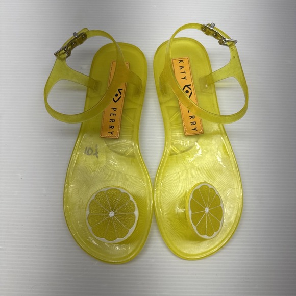 Katy Perry Yellow Lemon Jelly Sandals Womens Size 10 Clear Adjustable Strap - Picture 3 of 8